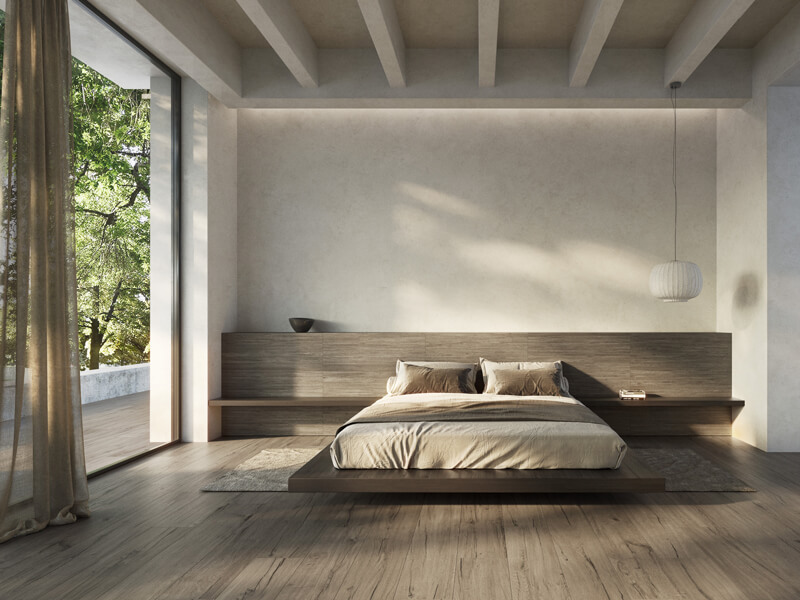 Une chambre au style déco bord de mer avec carrelage imitation bois